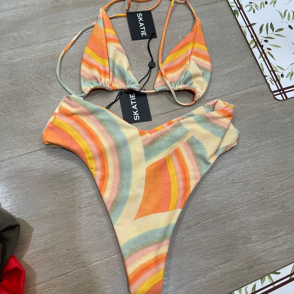 Skatie Orange, Yellow & Mint Striped Triangle Bikini